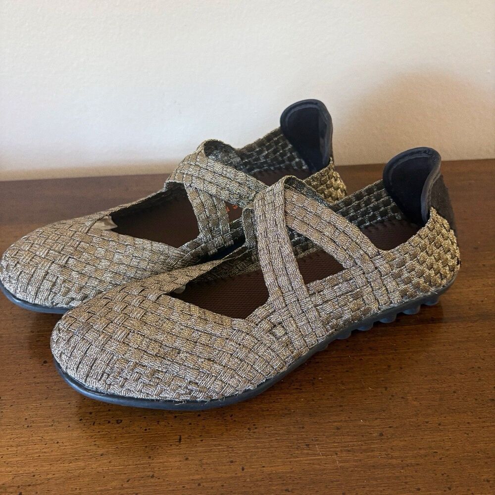 Bernie Mev Comfi Gold Woven Mary Jane Flats Shoes Size EU 39 (US 8) NWOT
